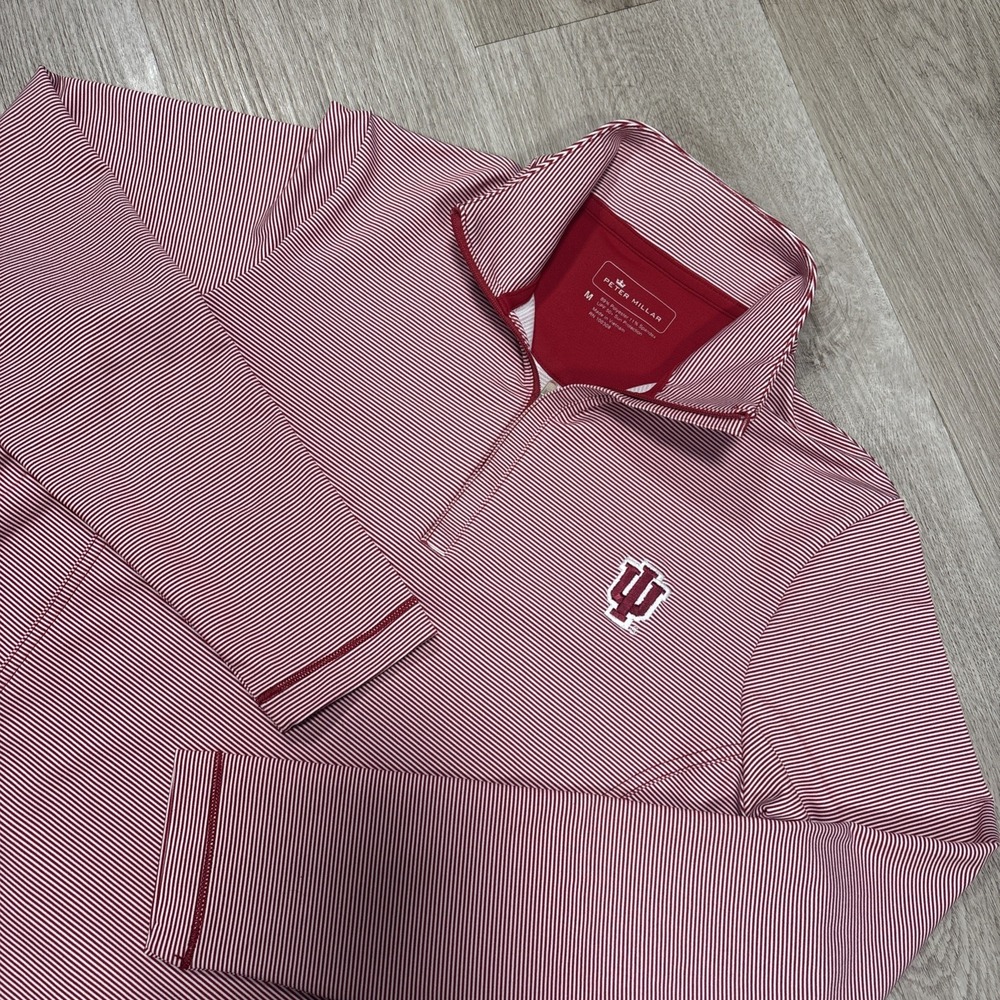 Peter Millar Women's M Crimson Indiana Sugar Stripe Performance 1/4 Zip UPF 50